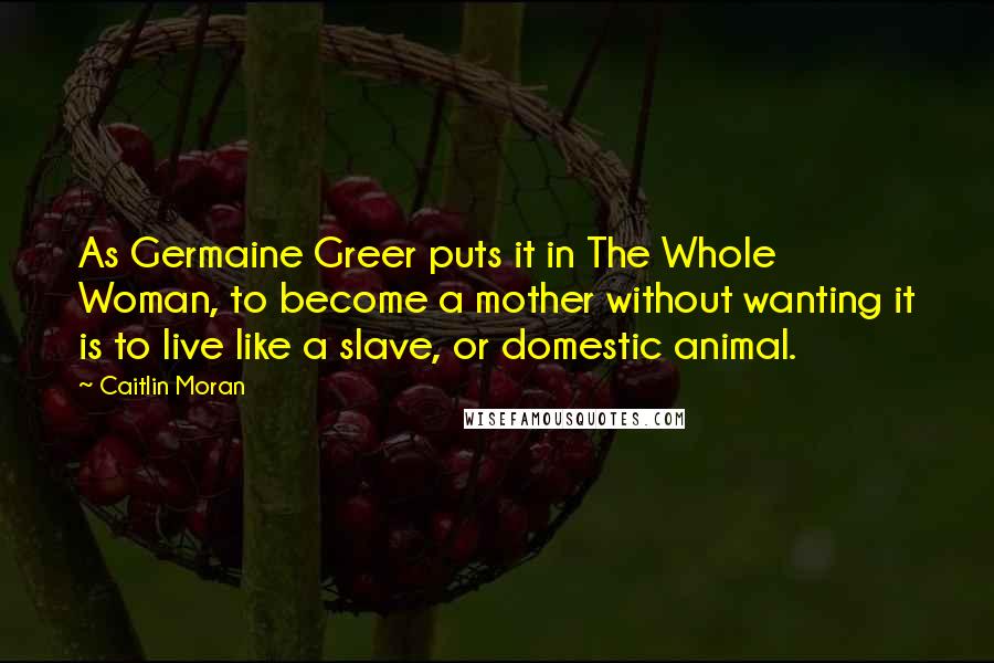 Caitlin Moran Quotes: As Germaine Greer puts it in The Whole Woman, to become a mother without wanting it is to live like a slave, or domestic animal.