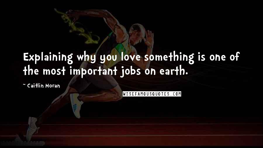 Caitlin Moran Quotes: Explaining why you love something is one of the most important jobs on earth.