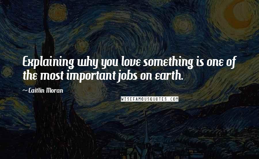 Caitlin Moran Quotes: Explaining why you love something is one of the most important jobs on earth.