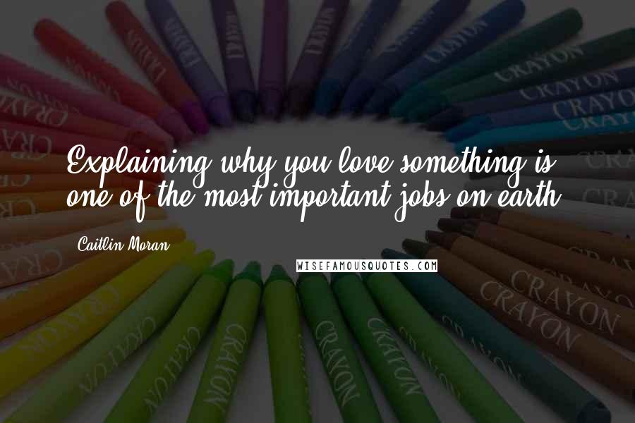 Caitlin Moran Quotes: Explaining why you love something is one of the most important jobs on earth.