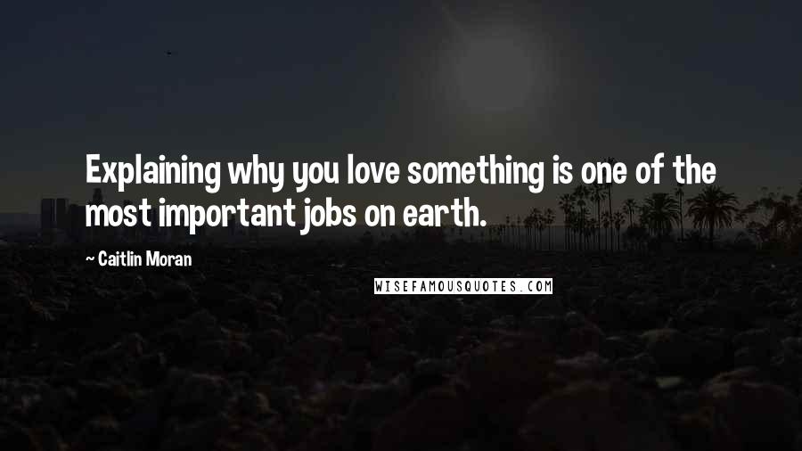 Caitlin Moran Quotes: Explaining why you love something is one of the most important jobs on earth.