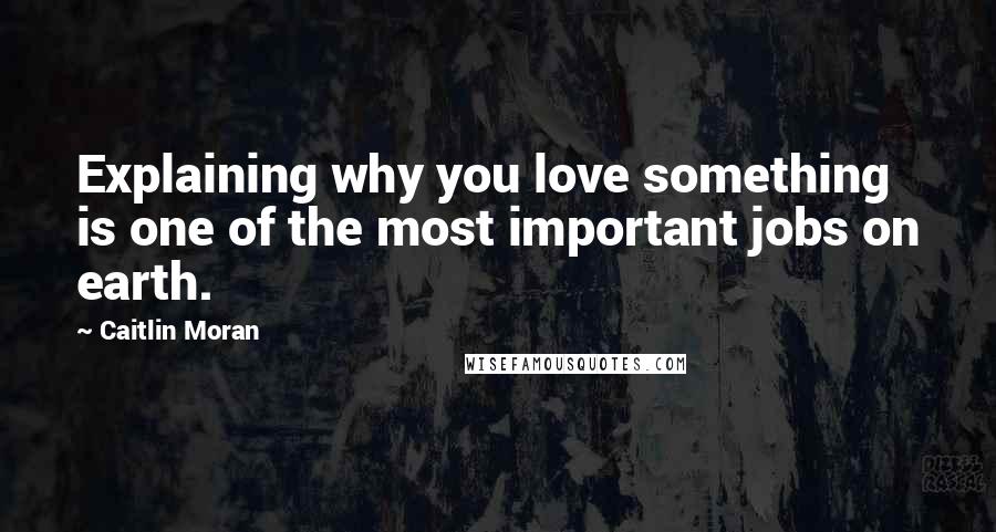 Caitlin Moran Quotes: Explaining why you love something is one of the most important jobs on earth.