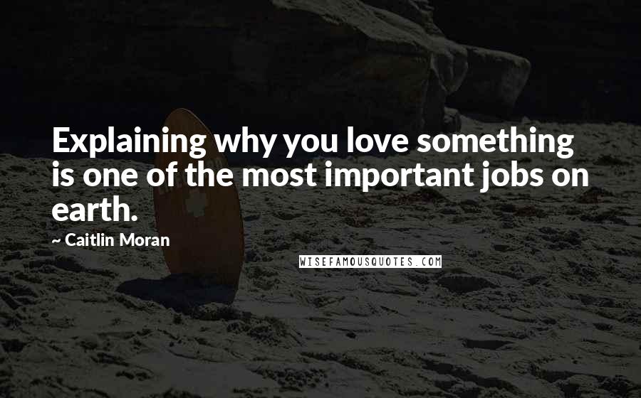 Caitlin Moran Quotes: Explaining why you love something is one of the most important jobs on earth.