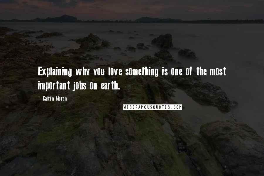 Caitlin Moran Quotes: Explaining why you love something is one of the most important jobs on earth.