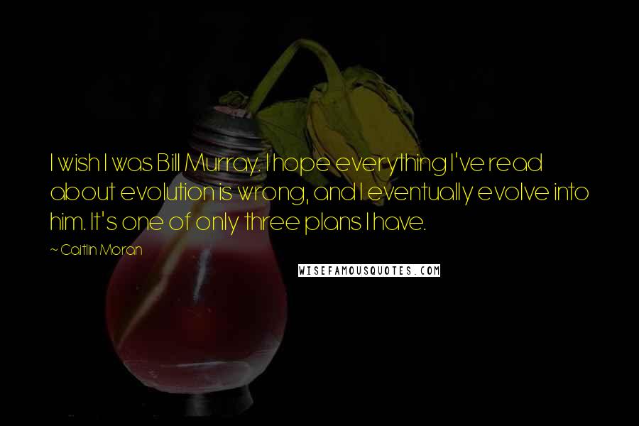 Caitlin Moran Quotes: I wish I was Bill Murray. I hope everything I've read about evolution is wrong, and I eventually evolve into him. It's one of only three plans I have.