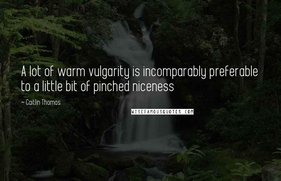 Caitlin Thomas Quotes: A lot of warm vulgarity is incomparably preferable to a little bit of pinched niceness
