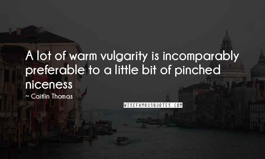 Caitlin Thomas Quotes: A lot of warm vulgarity is incomparably preferable to a little bit of pinched niceness