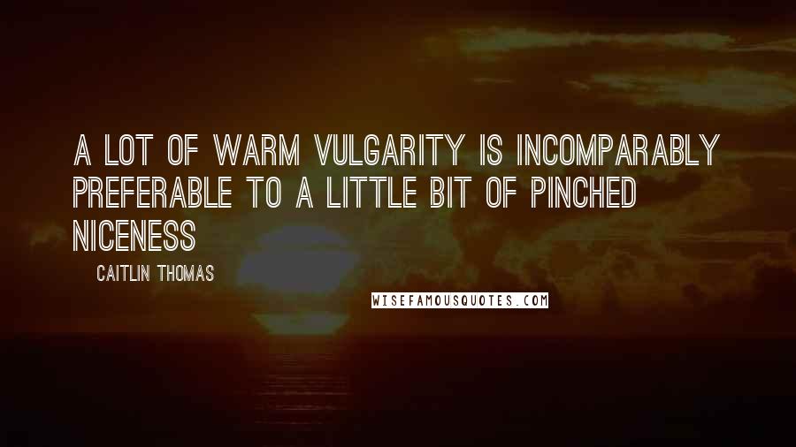 Caitlin Thomas Quotes: A lot of warm vulgarity is incomparably preferable to a little bit of pinched niceness