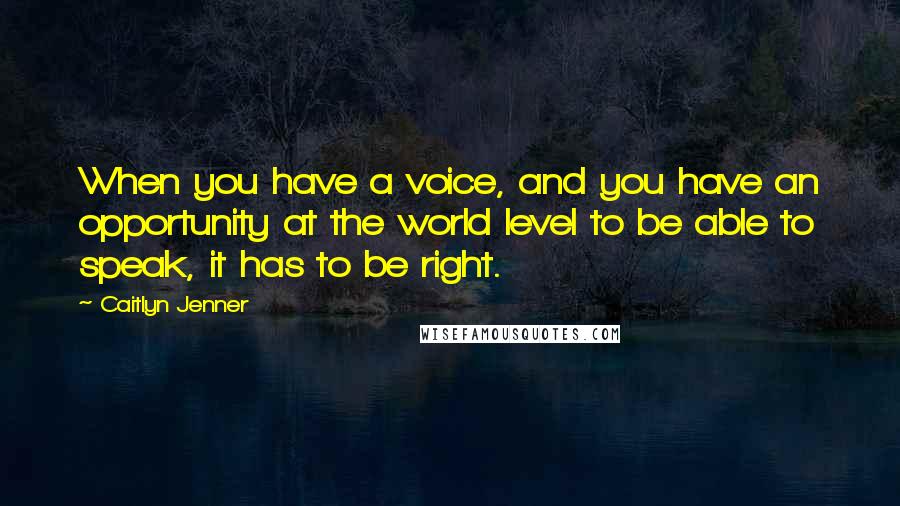 Caitlyn Jenner Quotes: When you have a voice, and you have an opportunity at the world level to be able to speak, it has to be right.