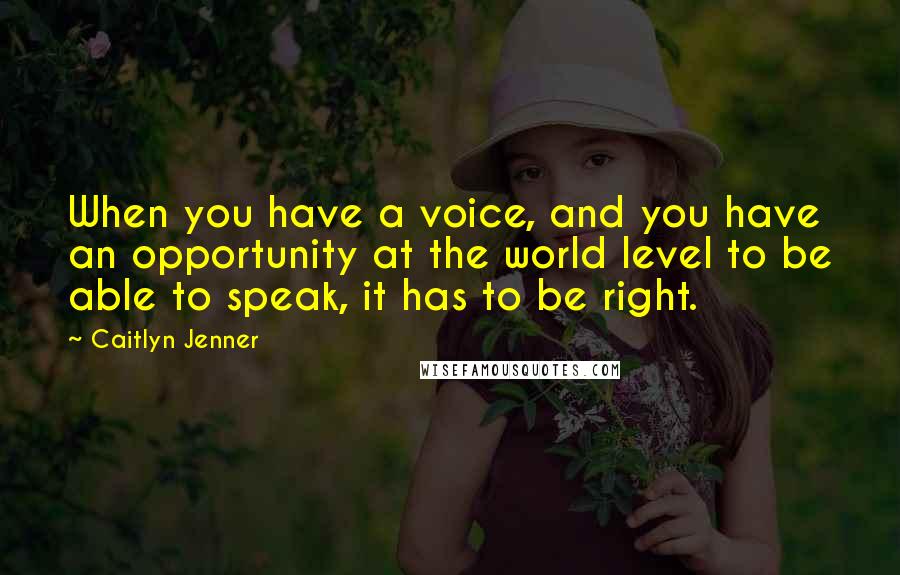 Caitlyn Jenner Quotes: When you have a voice, and you have an opportunity at the world level to be able to speak, it has to be right.