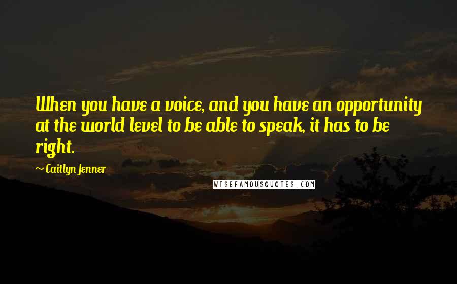 Caitlyn Jenner Quotes: When you have a voice, and you have an opportunity at the world level to be able to speak, it has to be right.