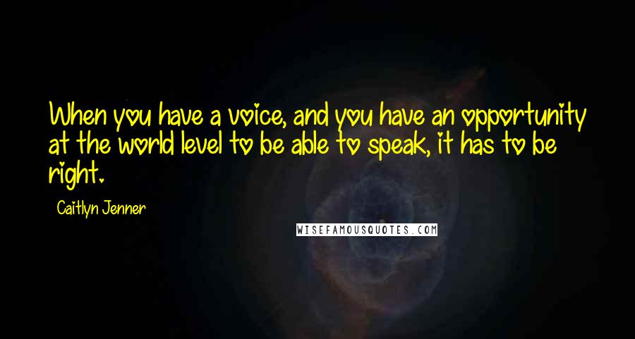 Caitlyn Jenner Quotes: When you have a voice, and you have an opportunity at the world level to be able to speak, it has to be right.