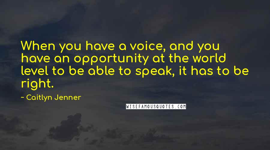 Caitlyn Jenner Quotes: When you have a voice, and you have an opportunity at the world level to be able to speak, it has to be right.