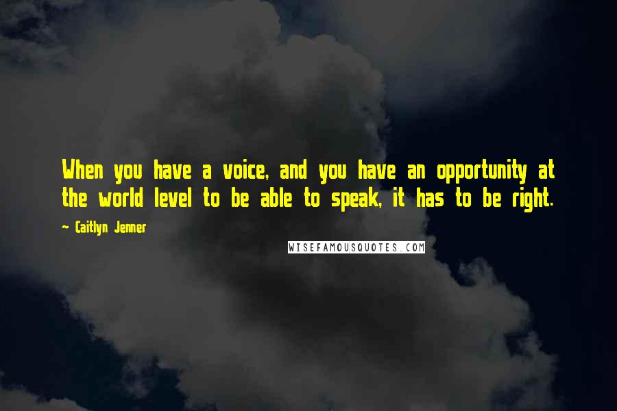 Caitlyn Jenner Quotes: When you have a voice, and you have an opportunity at the world level to be able to speak, it has to be right.