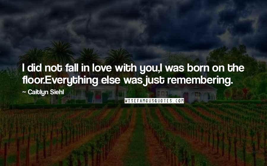 Caitlyn Siehl Quotes: I did not fall in love with you,I was born on the floor.Everything else was just remembering.