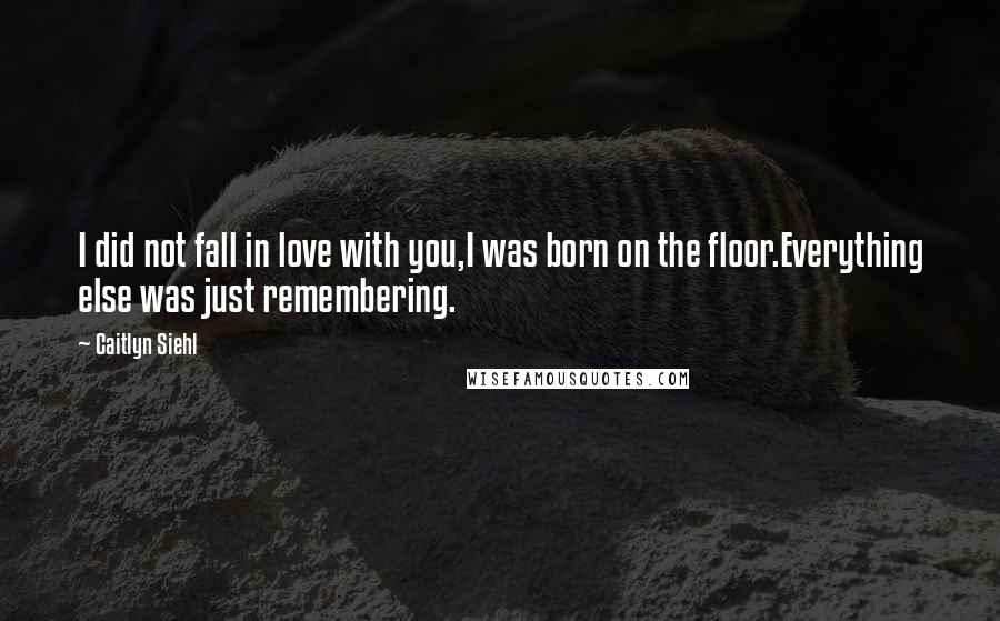 Caitlyn Siehl Quotes: I did not fall in love with you,I was born on the floor.Everything else was just remembering.