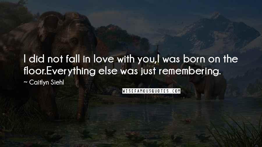 Caitlyn Siehl Quotes: I did not fall in love with you,I was born on the floor.Everything else was just remembering.