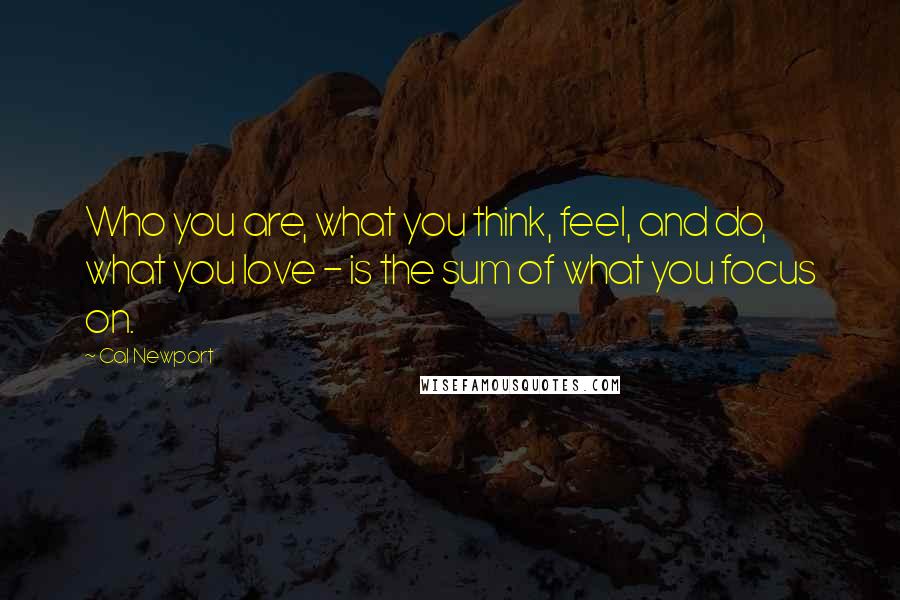 Cal Newport Quotes: Who you are, what you think, feel, and do, what you love - is the sum of what you focus on.