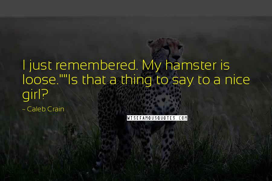 Caleb Crain Quotes: I just remembered. My hamster is loose.""Is that a thing to say to a nice girl?