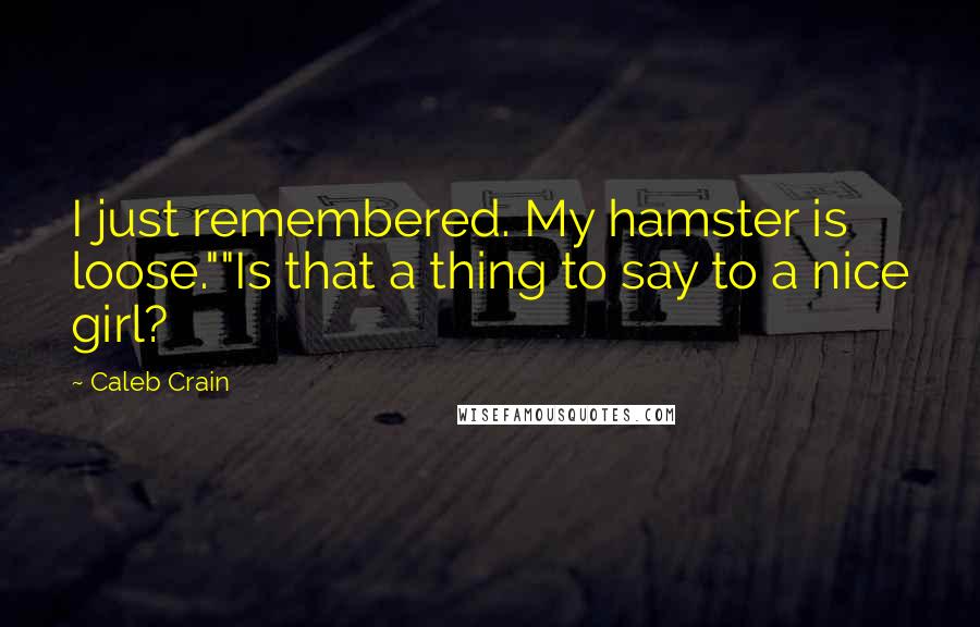 Caleb Crain Quotes: I just remembered. My hamster is loose.""Is that a thing to say to a nice girl?