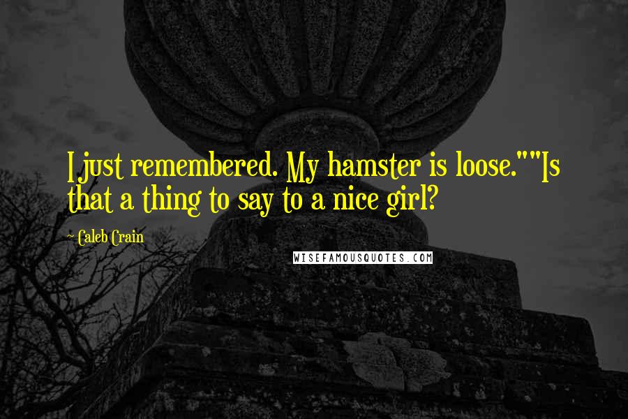 Caleb Crain Quotes: I just remembered. My hamster is loose.""Is that a thing to say to a nice girl?