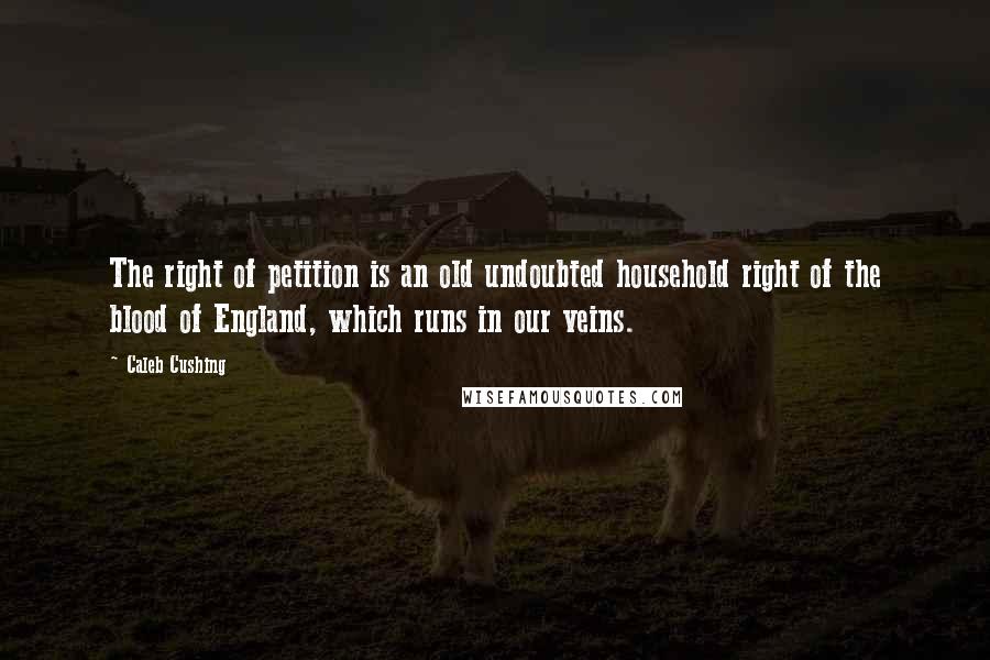 Caleb Cushing Quotes: The right of petition is an old undoubted household right of the blood of England, which runs in our veins.