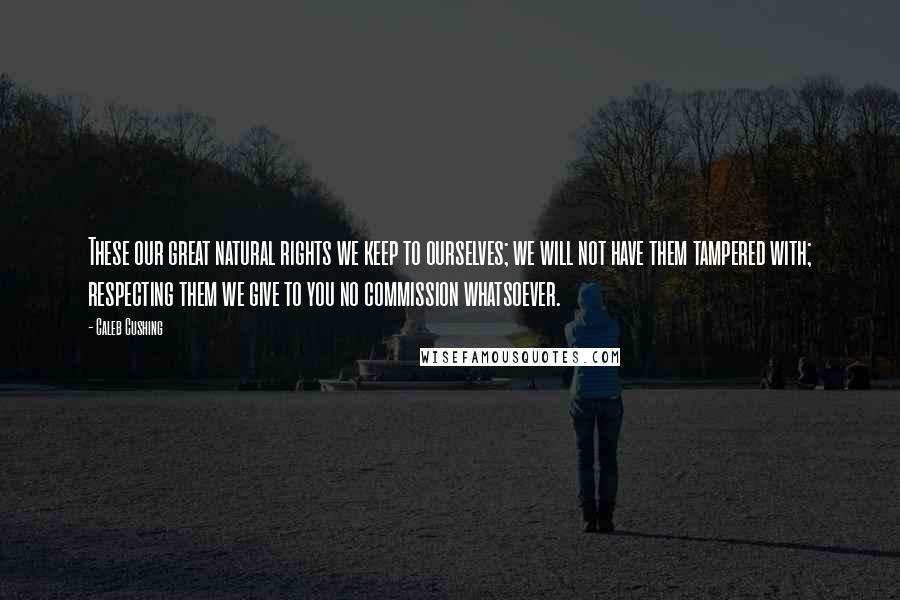 Caleb Cushing Quotes: These our great natural rights we keep to ourselves; we will not have them tampered with; respecting them we give to you no commission whatsoever.
