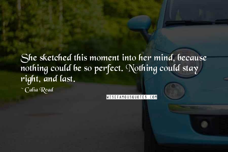 Calia Read Quotes: She sketched this moment into her mind, because nothing could be so perfect. Nothing could stay right, and last.