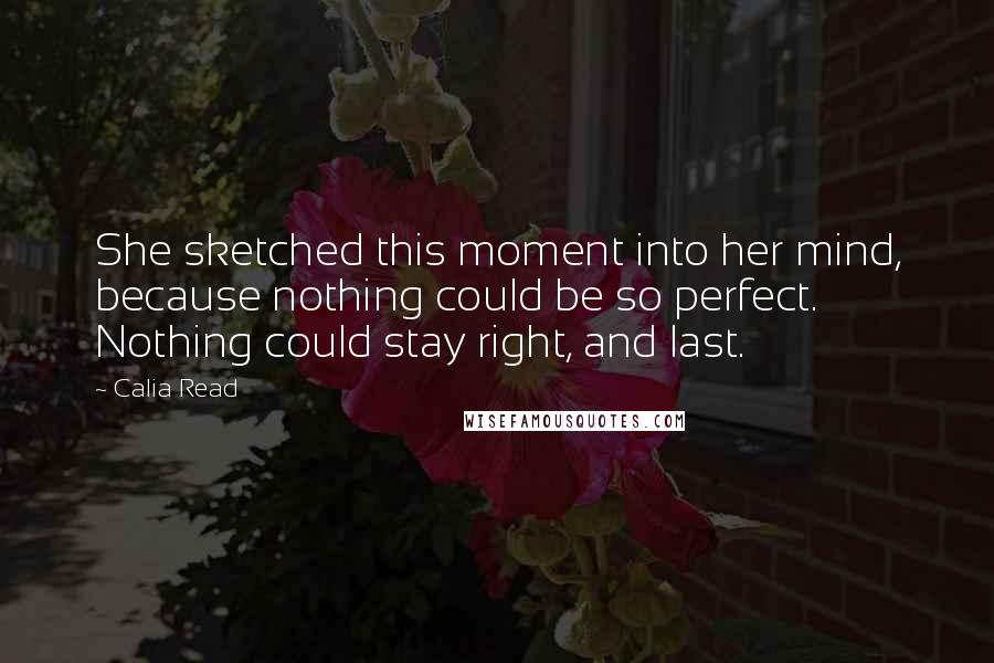 Calia Read Quotes: She sketched this moment into her mind, because nothing could be so perfect. Nothing could stay right, and last.
