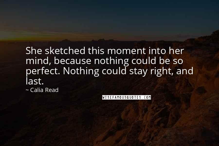 Calia Read Quotes: She sketched this moment into her mind, because nothing could be so perfect. Nothing could stay right, and last.