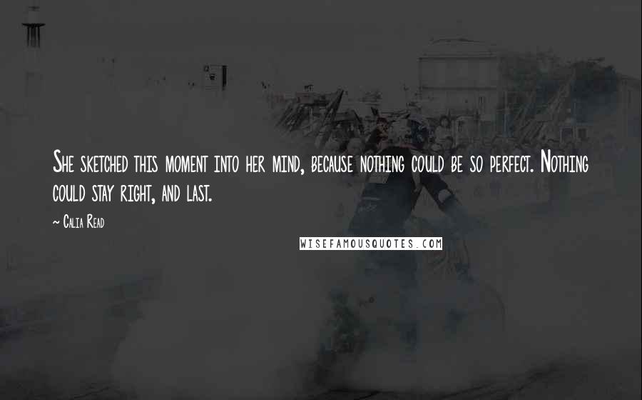 Calia Read Quotes: She sketched this moment into her mind, because nothing could be so perfect. Nothing could stay right, and last.
