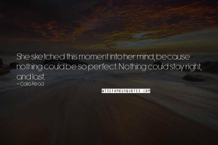 Calia Read Quotes: She sketched this moment into her mind, because nothing could be so perfect. Nothing could stay right, and last.