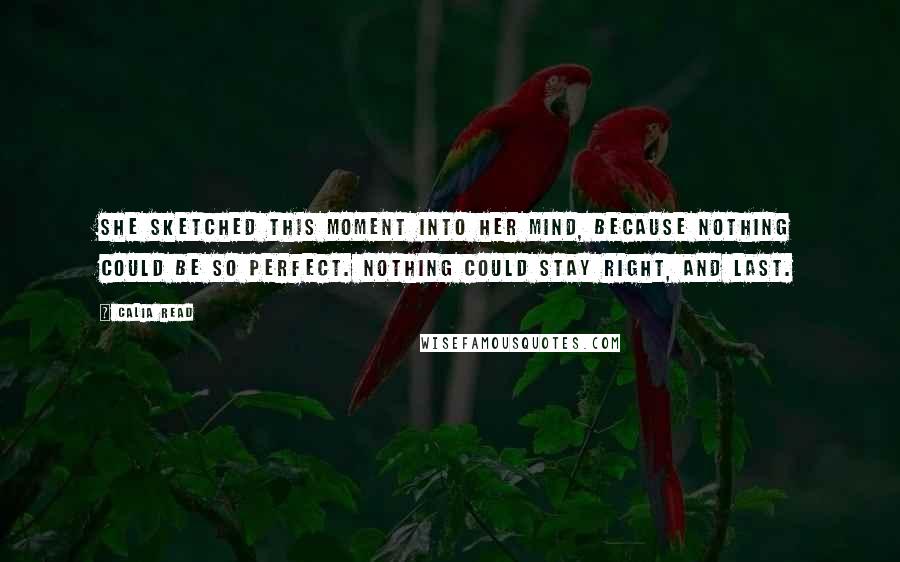 Calia Read Quotes: She sketched this moment into her mind, because nothing could be so perfect. Nothing could stay right, and last.