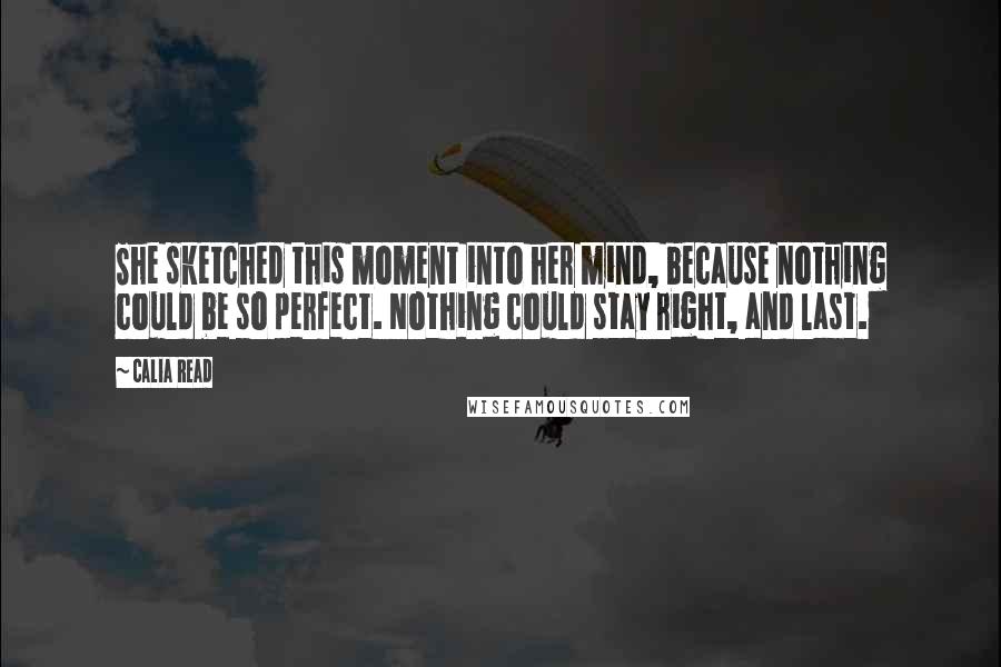 Calia Read Quotes: She sketched this moment into her mind, because nothing could be so perfect. Nothing could stay right, and last.