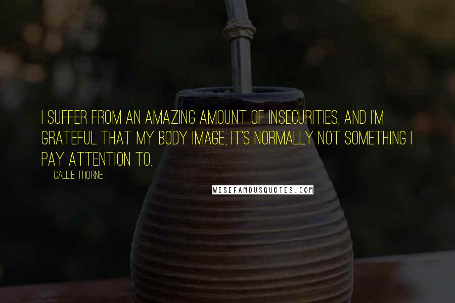 Callie Thorne Quotes: I suffer from an amazing amount of insecurities, and I'm grateful that my body image, it's normally not something I pay attention to.