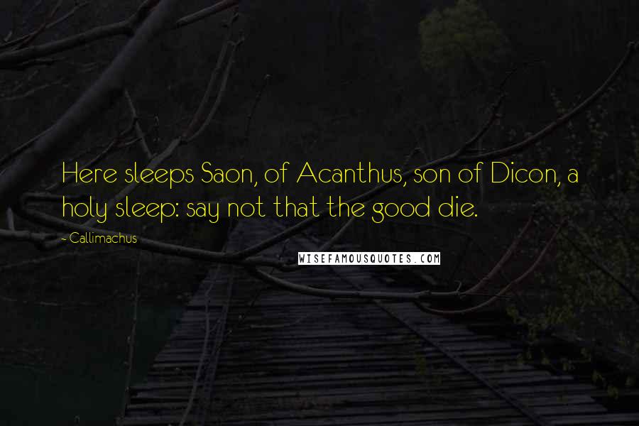 Callimachus Quotes: Here sleeps Saon, of Acanthus, son of Dicon, a holy sleep: say not that the good die.