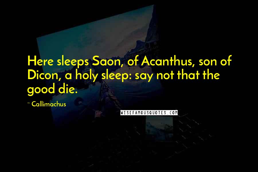 Callimachus Quotes: Here sleeps Saon, of Acanthus, son of Dicon, a holy sleep: say not that the good die.