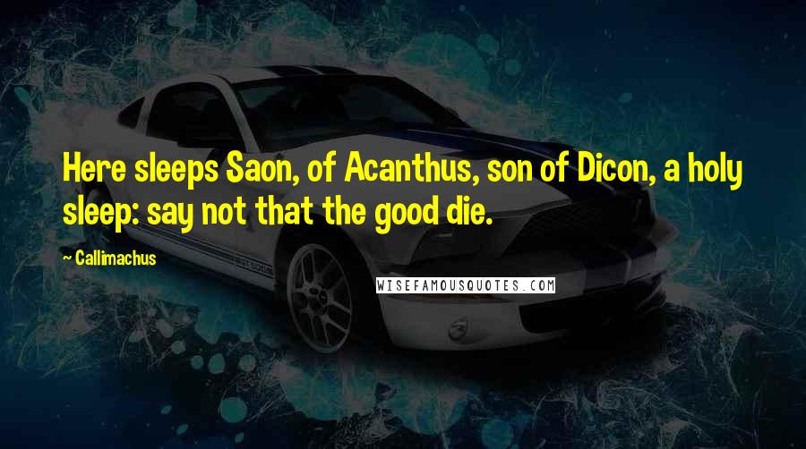 Callimachus Quotes: Here sleeps Saon, of Acanthus, son of Dicon, a holy sleep: say not that the good die.