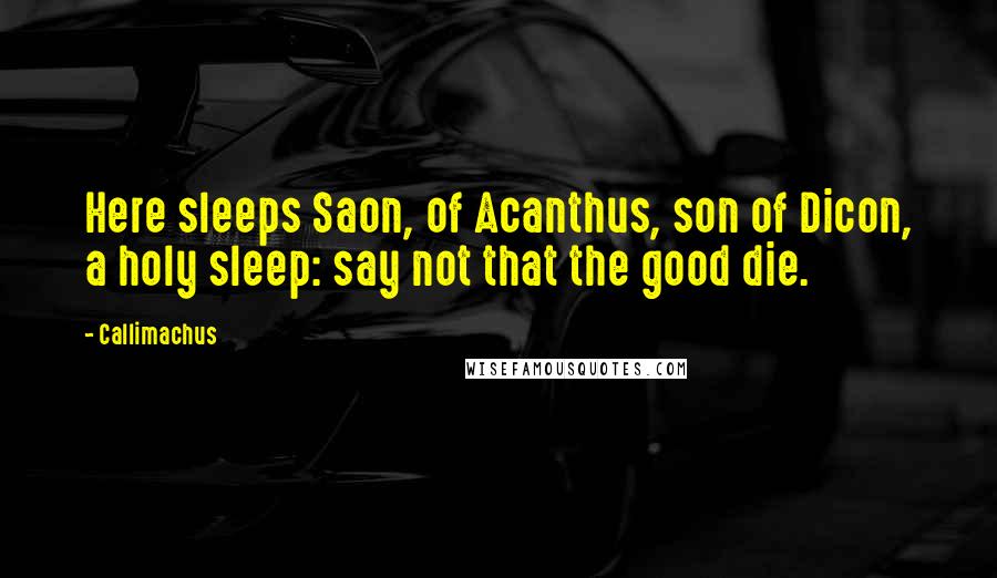 Callimachus Quotes: Here sleeps Saon, of Acanthus, son of Dicon, a holy sleep: say not that the good die.