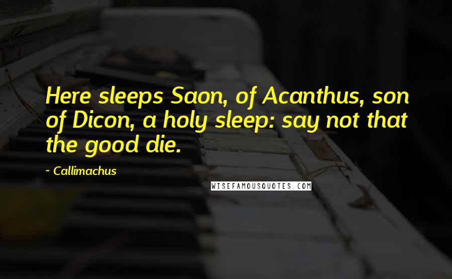 Callimachus Quotes: Here sleeps Saon, of Acanthus, son of Dicon, a holy sleep: say not that the good die.
