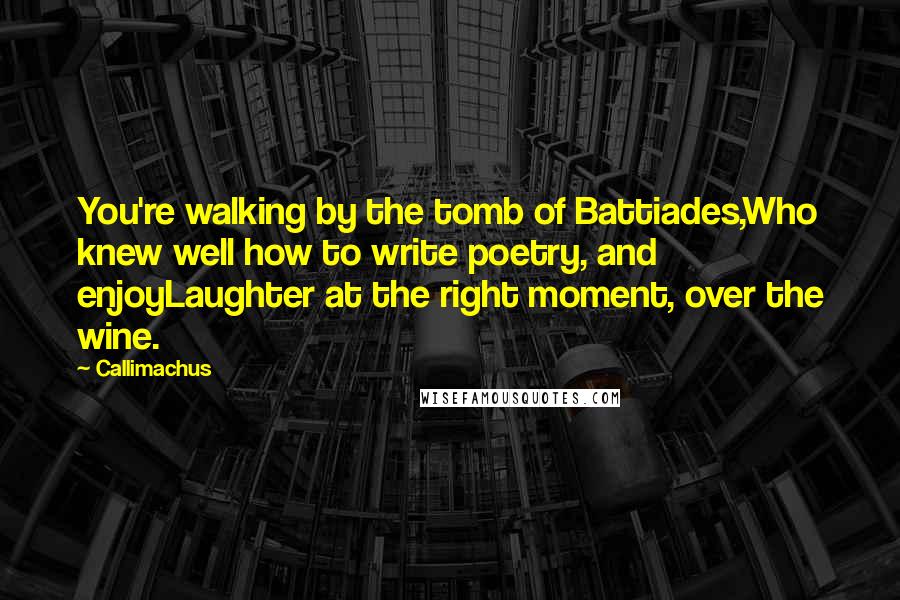 Callimachus Quotes: You're walking by the tomb of Battiades,Who knew well how to write poetry, and enjoyLaughter at the right moment, over the wine.