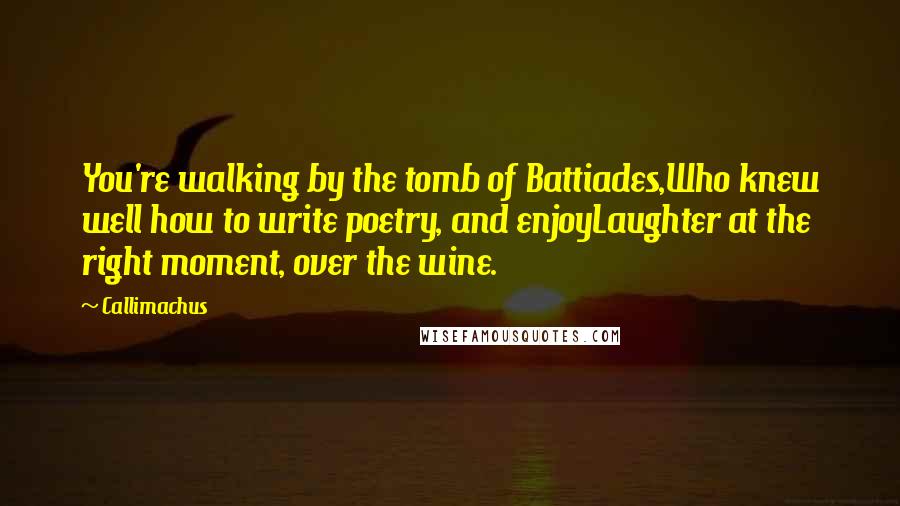 Callimachus Quotes: You're walking by the tomb of Battiades,Who knew well how to write poetry, and enjoyLaughter at the right moment, over the wine.