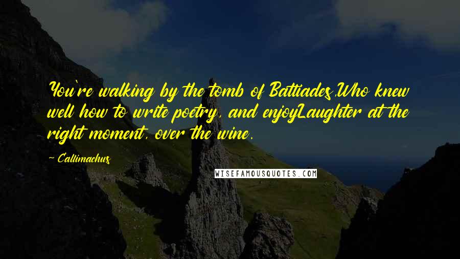 Callimachus Quotes: You're walking by the tomb of Battiades,Who knew well how to write poetry, and enjoyLaughter at the right moment, over the wine.