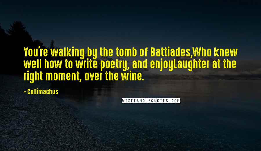 Callimachus Quotes: You're walking by the tomb of Battiades,Who knew well how to write poetry, and enjoyLaughter at the right moment, over the wine.