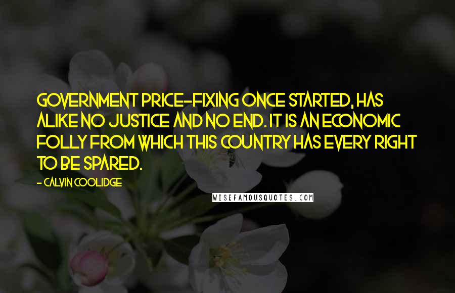 Calvin Coolidge Quotes: Government price-fixing once started, has alike no justice and no end. It is an economic folly from which this country has every right to be spared.