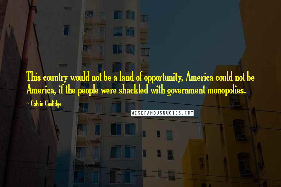 Calvin Coolidge Quotes: This country would not be a land of opportunity, America could not be America, if the people were shackled with government monopolies.
