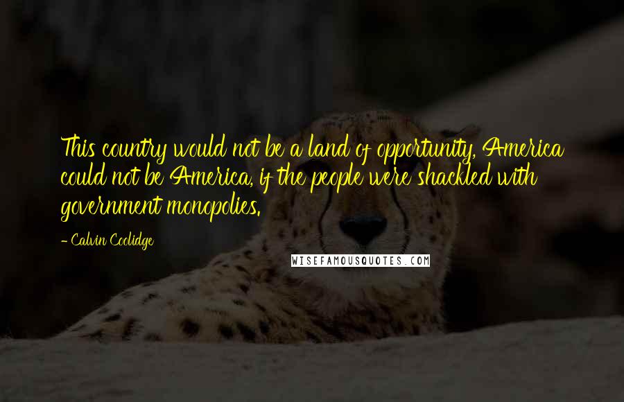 Calvin Coolidge Quotes: This country would not be a land of opportunity, America could not be America, if the people were shackled with government monopolies.