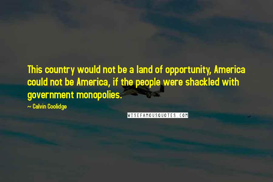 Calvin Coolidge Quotes: This country would not be a land of opportunity, America could not be America, if the people were shackled with government monopolies.