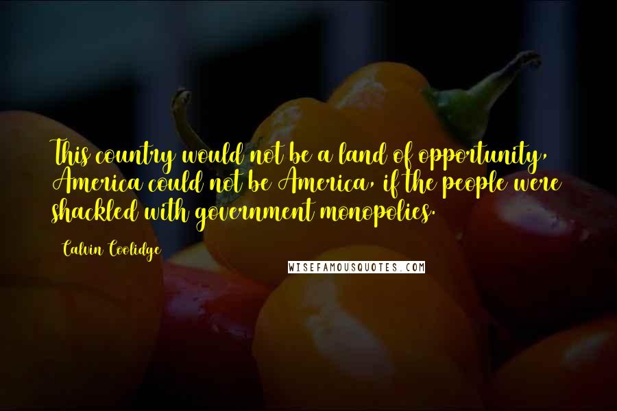 Calvin Coolidge Quotes: This country would not be a land of opportunity, America could not be America, if the people were shackled with government monopolies.