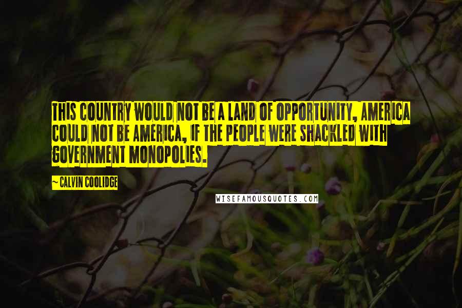 Calvin Coolidge Quotes: This country would not be a land of opportunity, America could not be America, if the people were shackled with government monopolies.